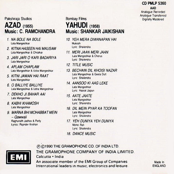 C. Ramchandra, Shankar-Jaikishan : Azad (1955) / Yahudi (1958) (CD, Comp)
