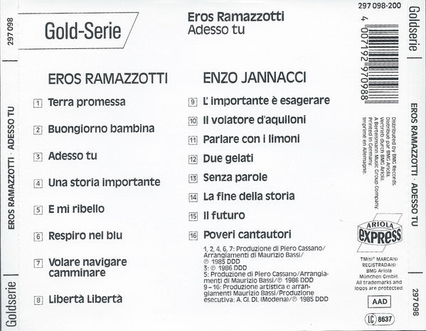 Eros Ramazzotti / Enzo Jannacci : Adesso Tu (CD, Comp)