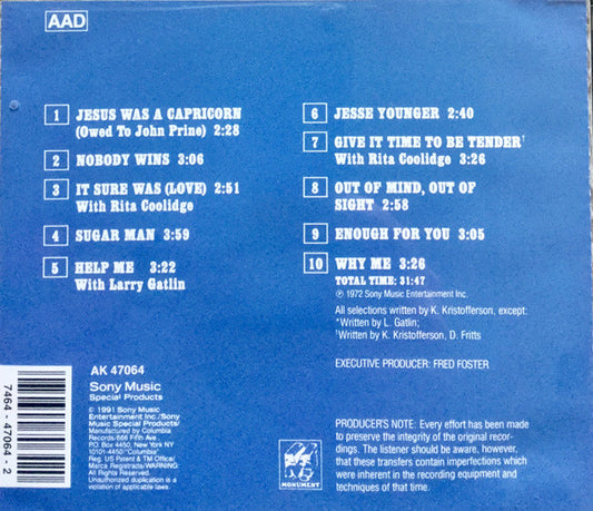 Kris Kristofferson : Jesus Was A Capricorn (CD, Album, RE)