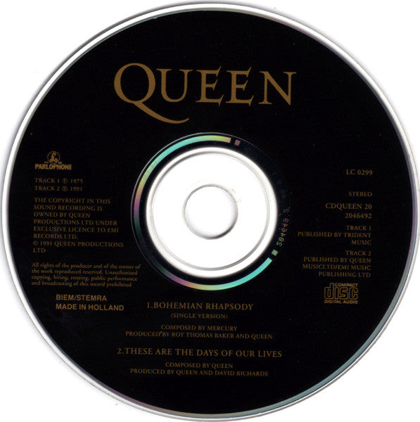 Queen : Bohemian Rhapsody / These Are The Days Of Our Lives (CD, Single)