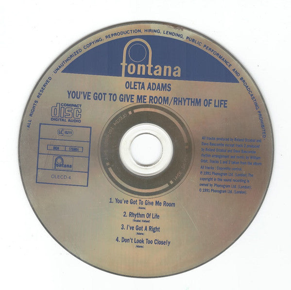 Oleta Adams : You've Got To Give Me Room / Rhythm Of Life (CD, Single)