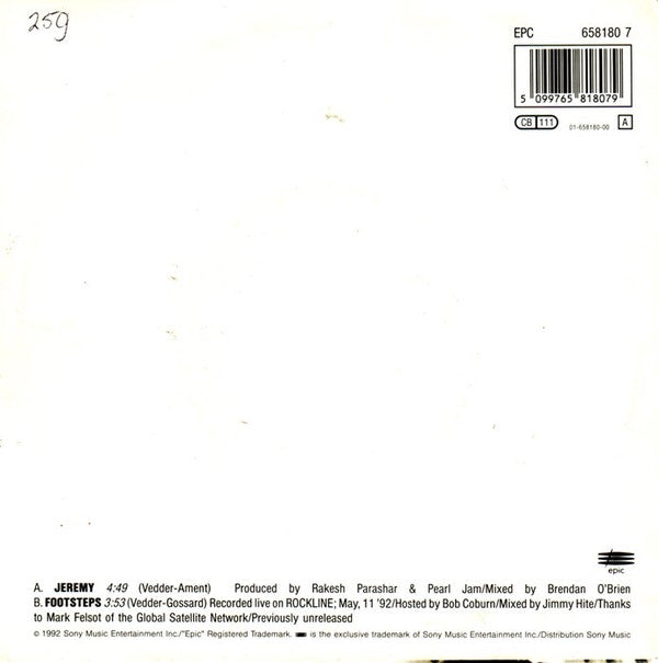 Pearl Jam : Jeremy (7", Single)