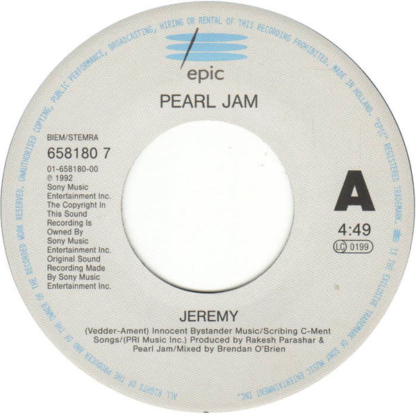 Pearl Jam : Jeremy (7", Single)