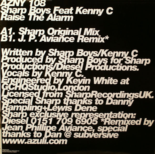 The Sharp Boys Feat. Kenny C : Raise The Alarm (Sharp / JP Aviance Mixes) (12")