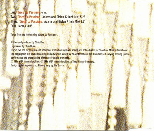 Chris Rea / Shirley Bassey : 'Disco' La Passione (CD, Single)