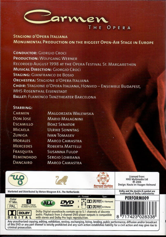 Georges Bizet . Stagione D'Opera Italiana . Giorgio Croci · Małgorzata Walewska ; Mario Malagnini : Carmen (DVD-V, Multichannel, PAL)