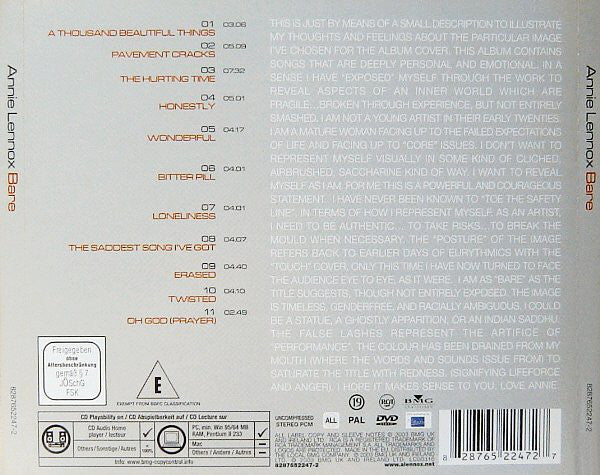 Annie Lennox : Bare (CD, Album, Copy Prot. + DVD-V, PAL + Ltd)