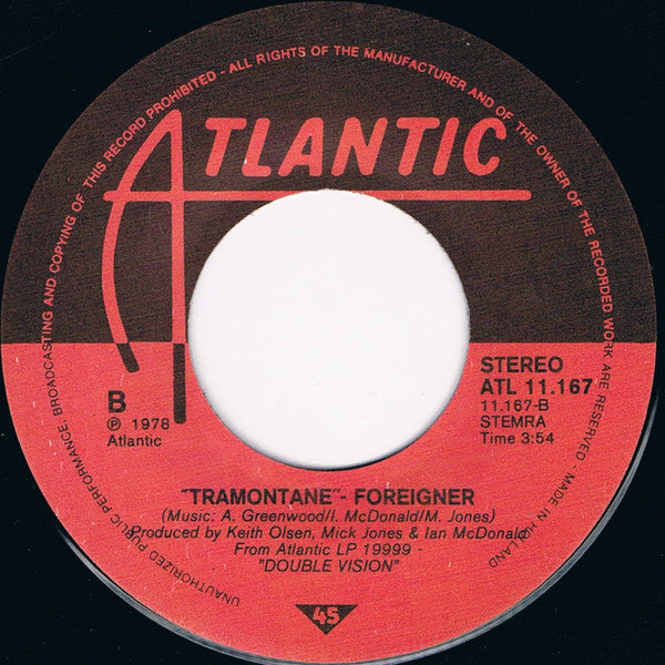 Foreigner : Hot Blooded (7", Single)