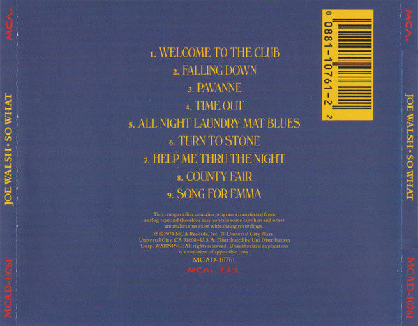 Joe Walsh : So What (CD, Album, RE, Uni)