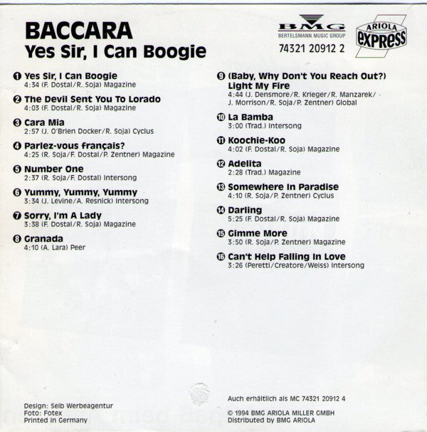 Baccara : Yes Sir, I Can Boogie (CD, Comp, RE, RP)