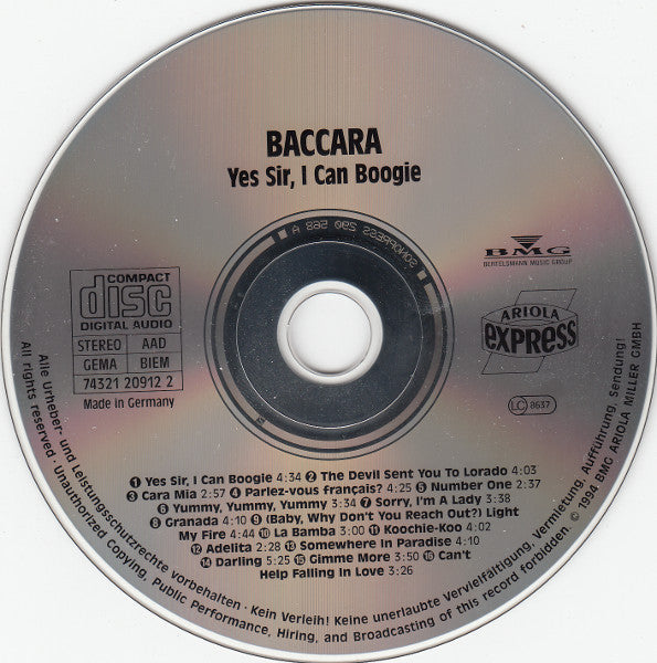Baccara : Yes Sir, I Can Boogie (CD, Comp, RE, RP)