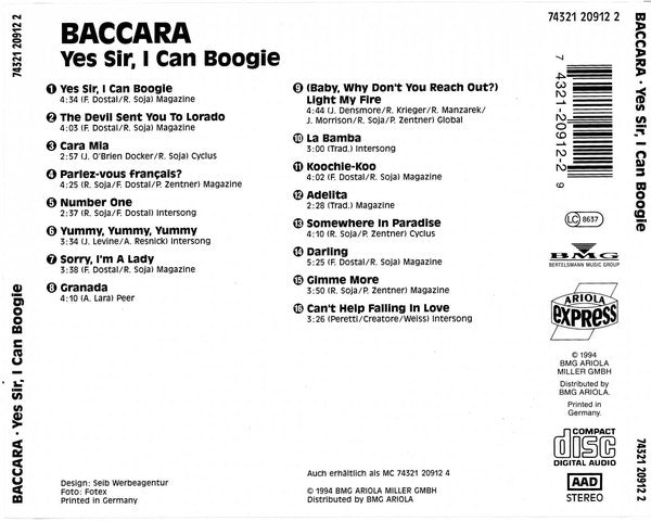 Baccara : Yes Sir, I Can Boogie (CD, Comp, RE, RP)