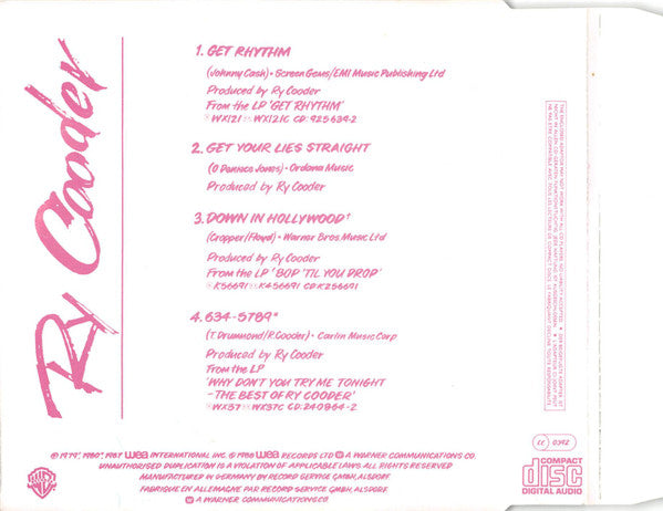 Ry Cooder : Get Rhythm (CD, Mini, Single)