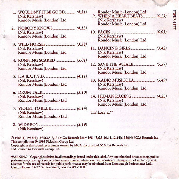 Nik Kershaw : Wouldn't It Be Good (CD, Comp)