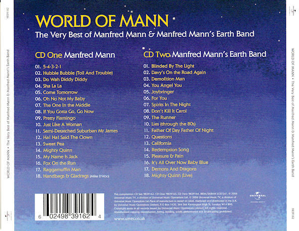 Manfred Mann, Manfred Mann's Earth Band : World Of Mann (The Very Best Of Manfred Mann & Manfred Mann's Earth Band) (2xCD, Comp)