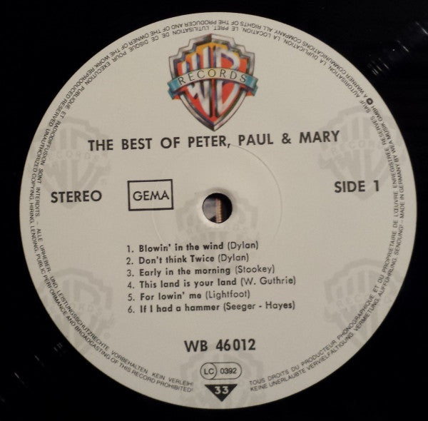 Peter, Paul & Mary : The Best Of Peter, Paul And Mary (LP, Comp, RE)