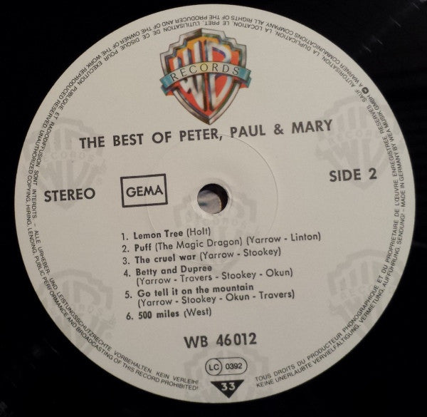 Peter, Paul & Mary : The Best Of Peter, Paul And Mary (LP, Comp, RE)