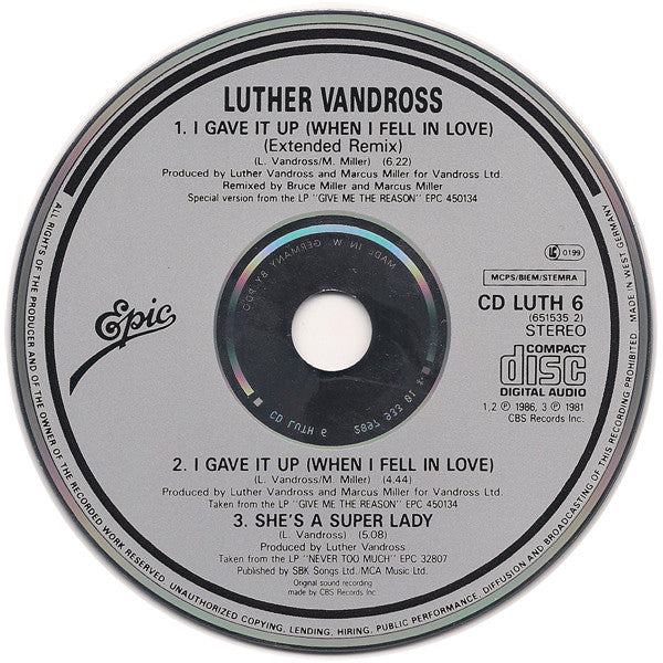 Luther Vandross : I Gave It Up (When I Fell In Love) (CD, Single)