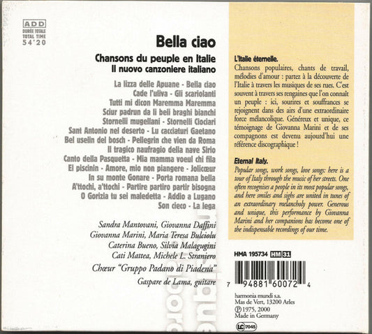 Il Nuovo Canzoniere Italiano : Bella Ciao - Chansons Du Peuple En Italie (CD, Album, RE)