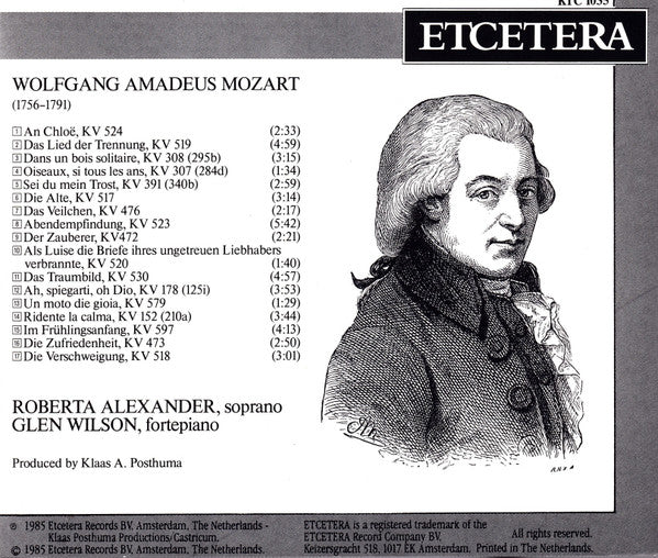 Wolfgang Amadeus Mozart : Roberta Alexander & Glen Wilson : Songs (CD, Album)