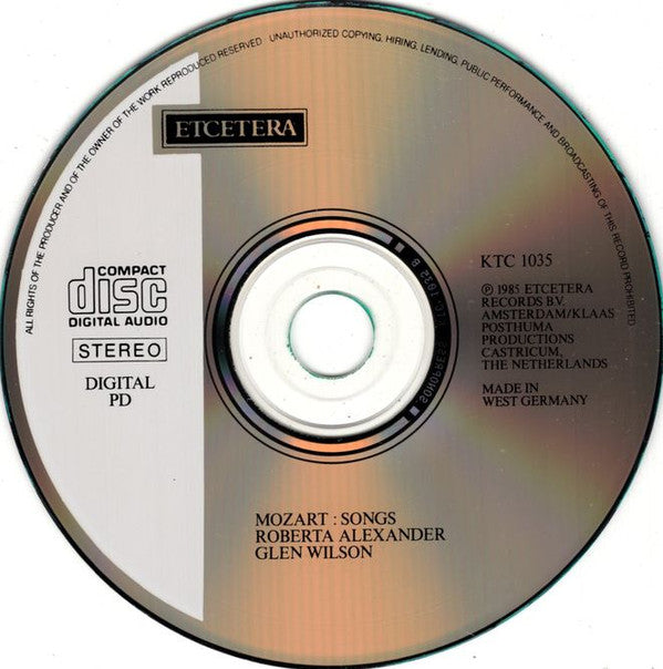 Wolfgang Amadeus Mozart : Roberta Alexander & Glen Wilson : Songs (CD, Album)