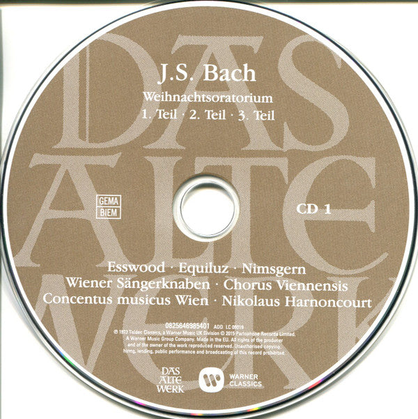 Johann Sebastian Bach, Paul Esswood, Kurt Equiluz, Siegmund Nimsgern, Die Wiener Sängerknaben, Concentus Musicus Wien, Nikolaus Harnoncourt : Weihnachtsoratorium = Christmas Oratorio = Oratorio de Noel (2xCD, RE)