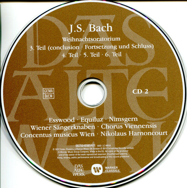 Johann Sebastian Bach, Paul Esswood, Kurt Equiluz, Siegmund Nimsgern, Die Wiener Sängerknaben, Concentus Musicus Wien, Nikolaus Harnoncourt : Weihnachtsoratorium = Christmas Oratorio = Oratorio de Noel (2xCD, RE)