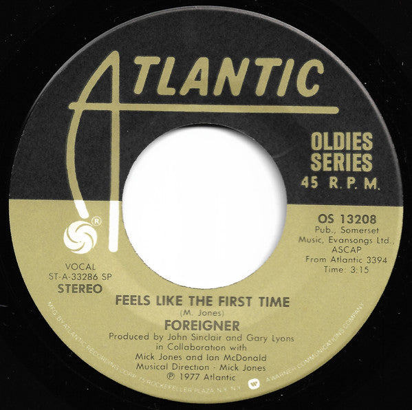 Foreigner : Feels Like The First Time / Cold As Ice (7", Single, RE)