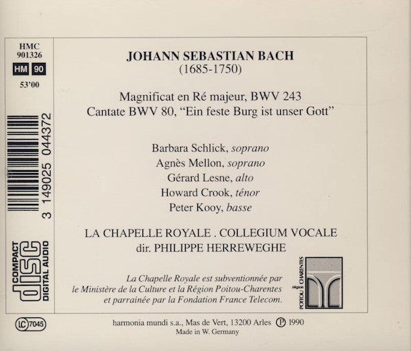 J.S. Bach* - Barbara Schlick • Agnès Mellon • Gérard Lesne • Howard Crook • Peter Kooy* • La Chapelle Royale • Collegium Vocale • Philippe Herreweghe : Magnificat BWV 243 (CD, Album)