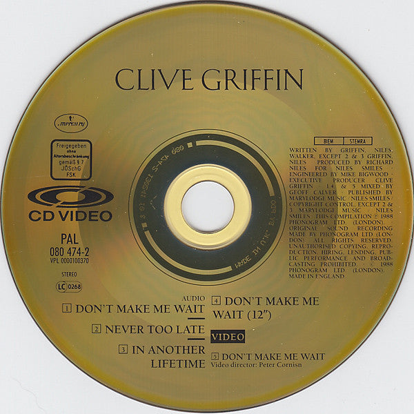 Clive Griffin : Don't Make Me Wait (CDV, 5", Single, PAL)