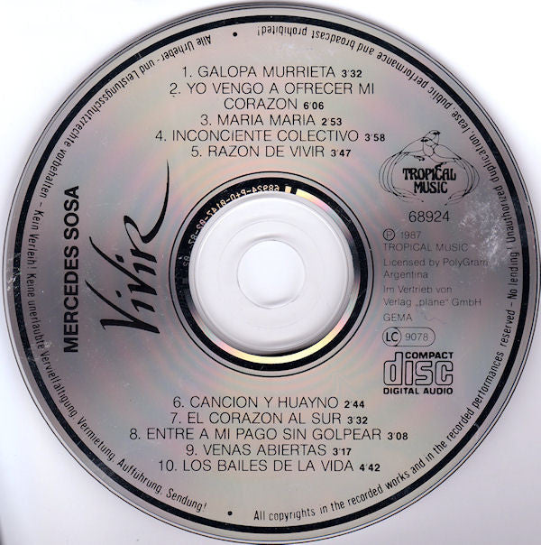 Mercedes Sosa : Vivir (CD, Comp)