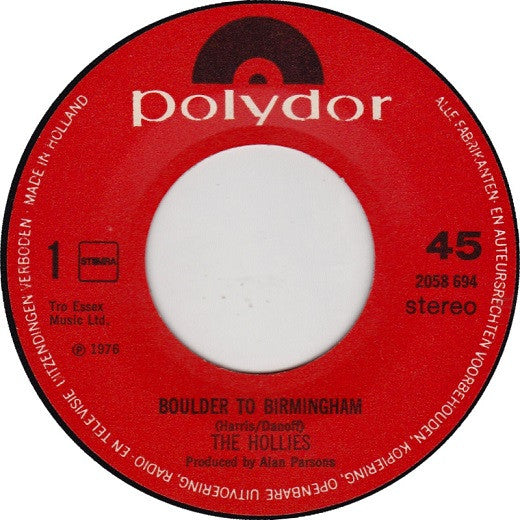 The Hollies : Boulder To Birmingham (7")