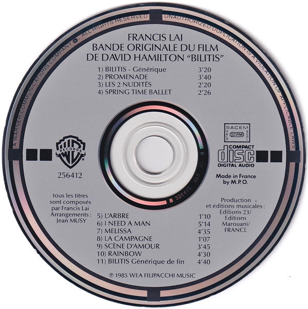 Francis Lai : Bande Originale Du Film Bilitis (CD, Album, RE, Tar)