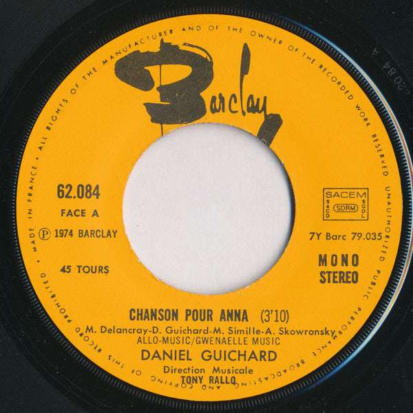 Daniel Guichard : Chanson Pour Anna (7", Single)
