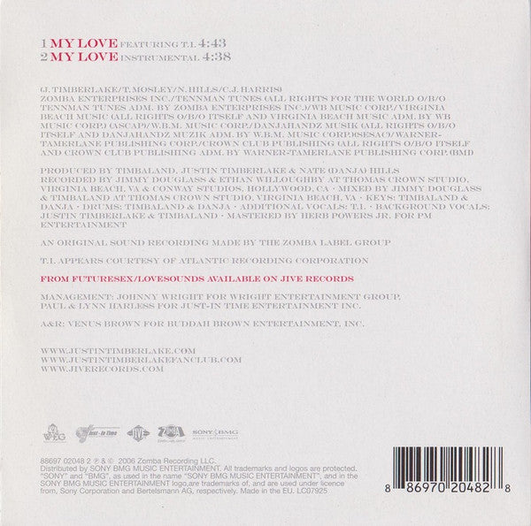 Justin Timberlake Featuring T.I. : My Love (CD, Single, Car)