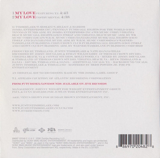 Justin Timberlake Featuring T.I. : My Love (CD, Single, Car)