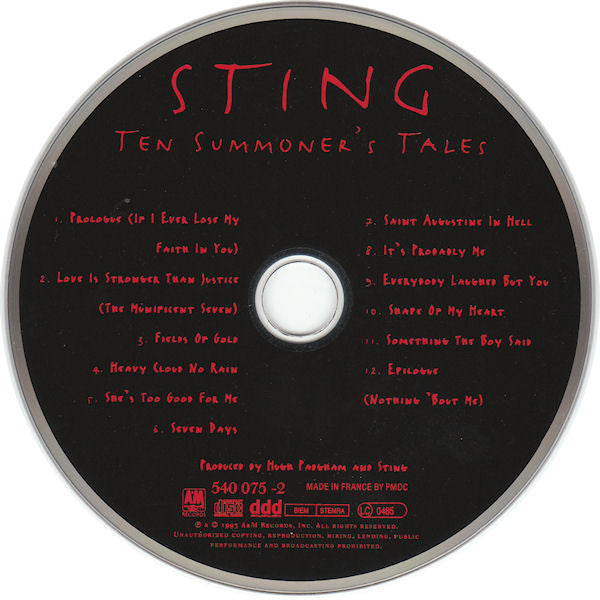 Sting : Ten Summoner's Tales (CD, Album)