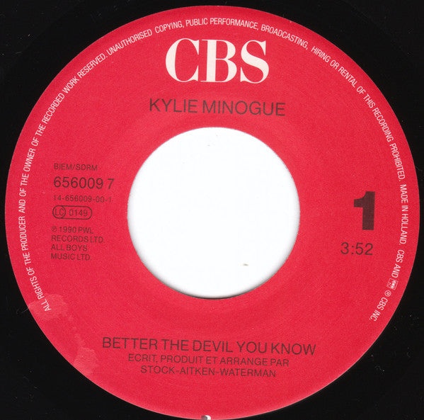 Kylie Minogue : Better The Devil You Know (7", Single)