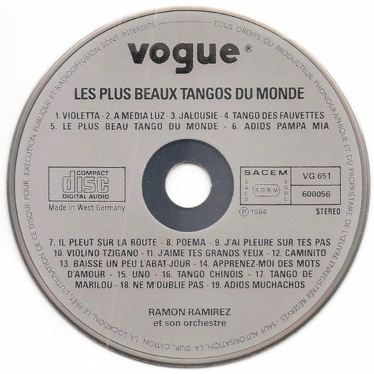 Orchestre De Ramon Ramirez : Les Plus Beaux Tangos Du Monde (CD, Comp)