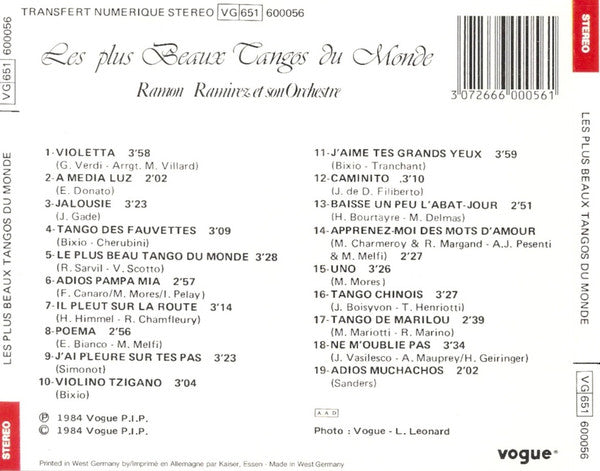 Orchestre De Ramon Ramirez : Les Plus Beaux Tangos Du Monde (CD, Comp)