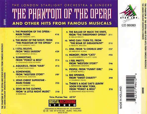 The London Starlight Orchestra & Singers : The Phantom Of The Opera And Other Hits From Famous Musicals (CD, Album)