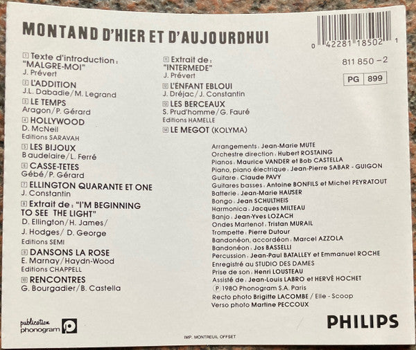 Yves Montand : Montand D'Hier Et D'Aujourd'Hui (CD, Album)