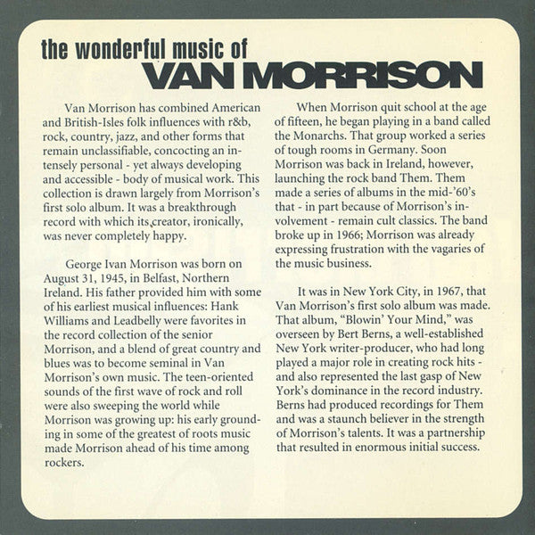 Van Morrison : The Wonderful Music Of Van Morrison (CD, Comp)