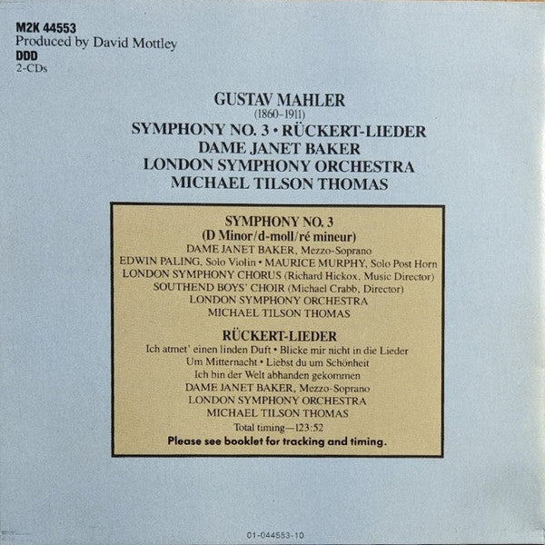 Gustav Mahler, Janet Baker, London Symphony Orchestra, Michael Tilson Thomas : Symphony No 3 - Rückert-Lieder (2xCD)