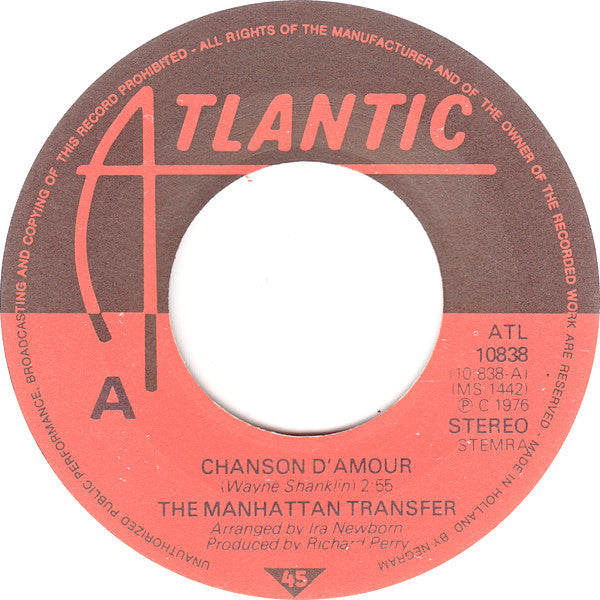 The Manhattan Transfer : Chanson D'Amour (7", Single)