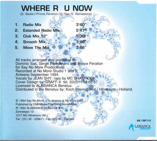 T-Spoon Featuring Jean Shy : Where R U Now (CD, Maxi)