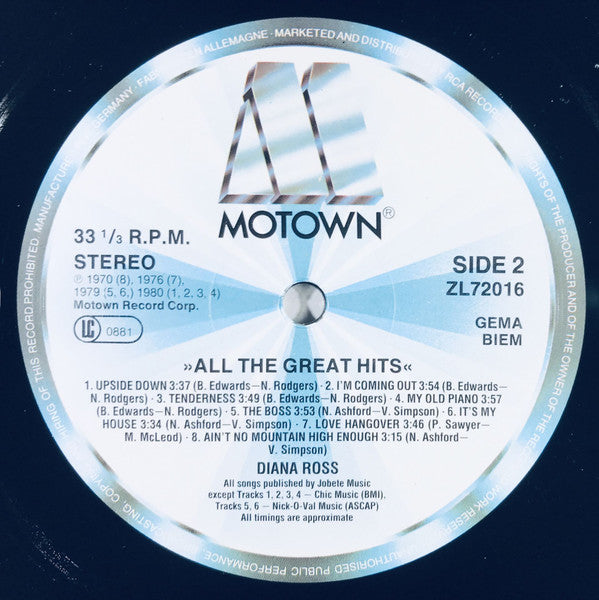 Diana Ross : All The Great Hits (LP, Comp, RE, Gat)