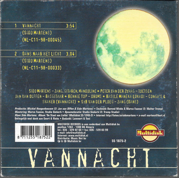 Sido Martens : Vannacht (CD, Single)
