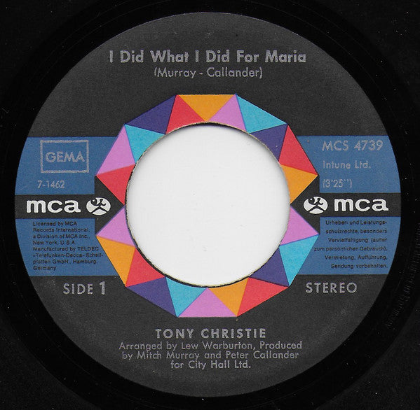 Tony Christie : I Did What I Did For Maria (7", Single)