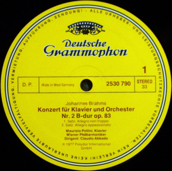 Johannes Brahms, Maurizio Pollini · Claudio Abbado - Wiener Philharmoniker · Wiener Philharmoniker : Klavierkonzert = Piano Concerto No.2 (LP)